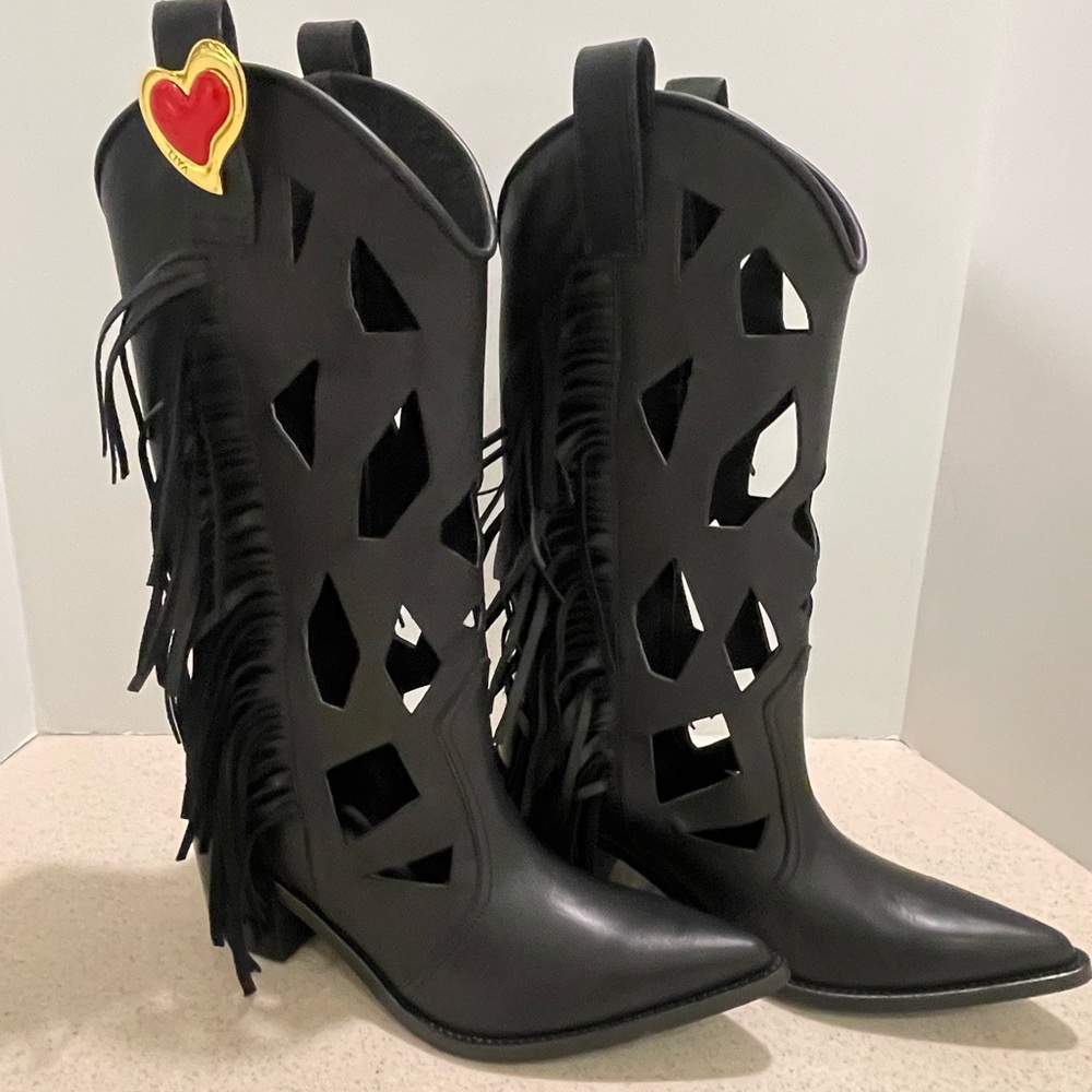 LIYA Black Fringe Cutout Women's Boots brand new size 41 Euro